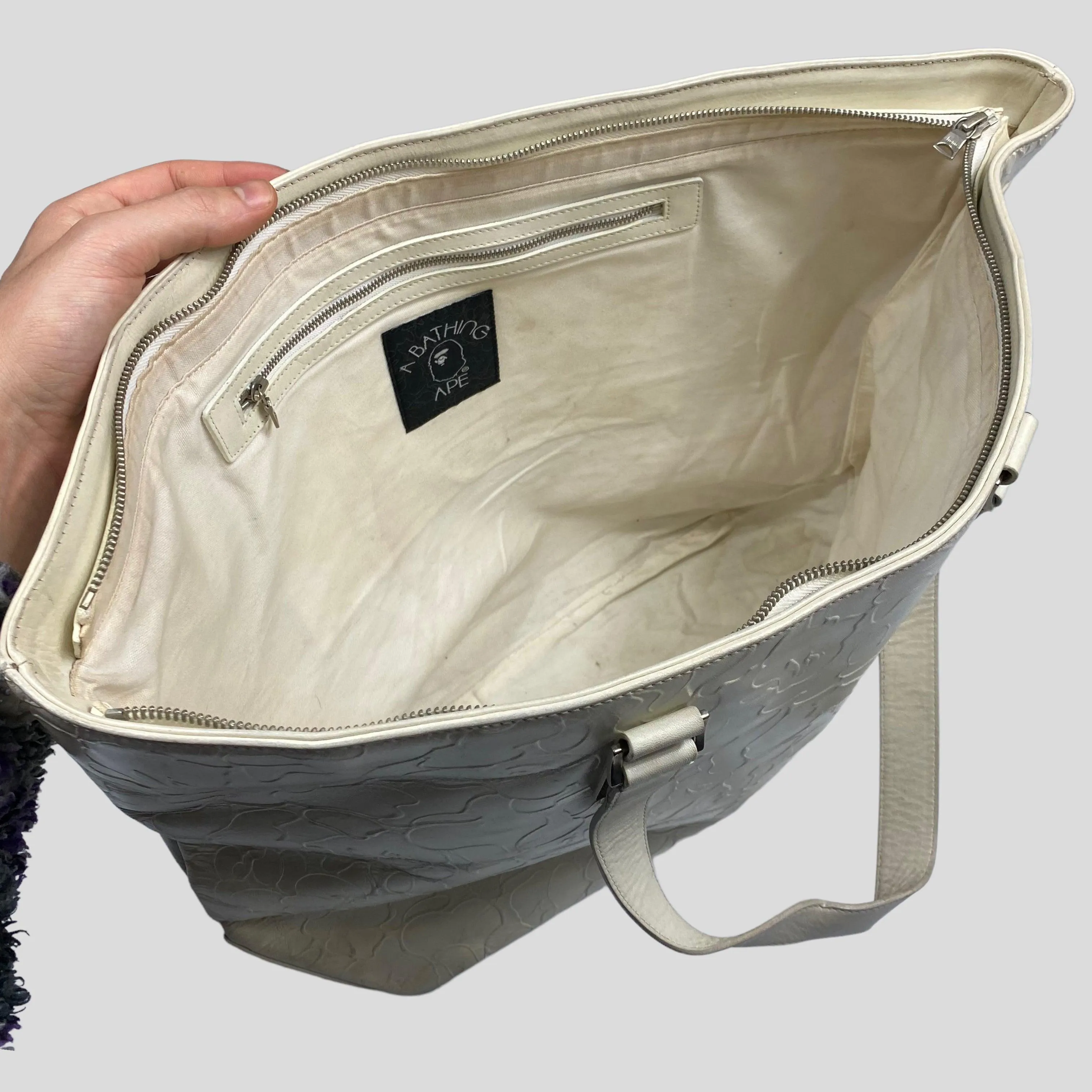 Vintage Cream Camo Leather Tote Bag by Bape